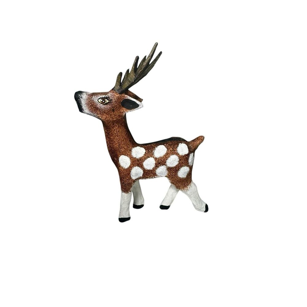 Vintage Paper Mache Deer Reindeer Figurine  Christmas Decor Brown 14”